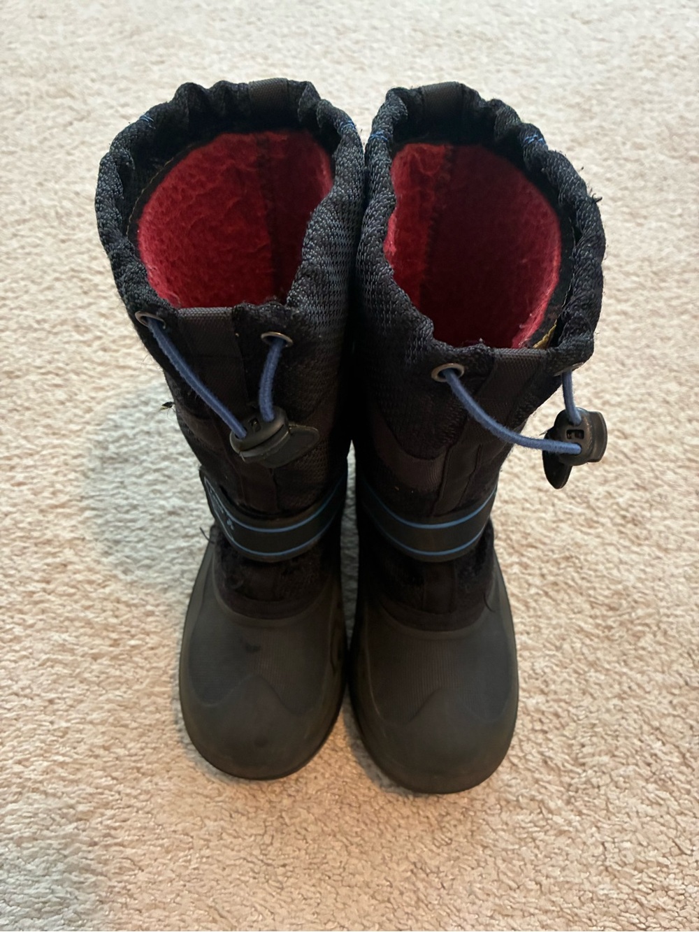 Kamik Kids Black Winter Boots with Red Fleece Lining